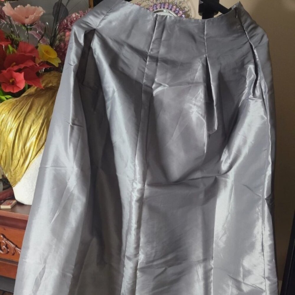 Apart Silver Satin A-Line Maxi Skirt Evening Wedding Size 10.